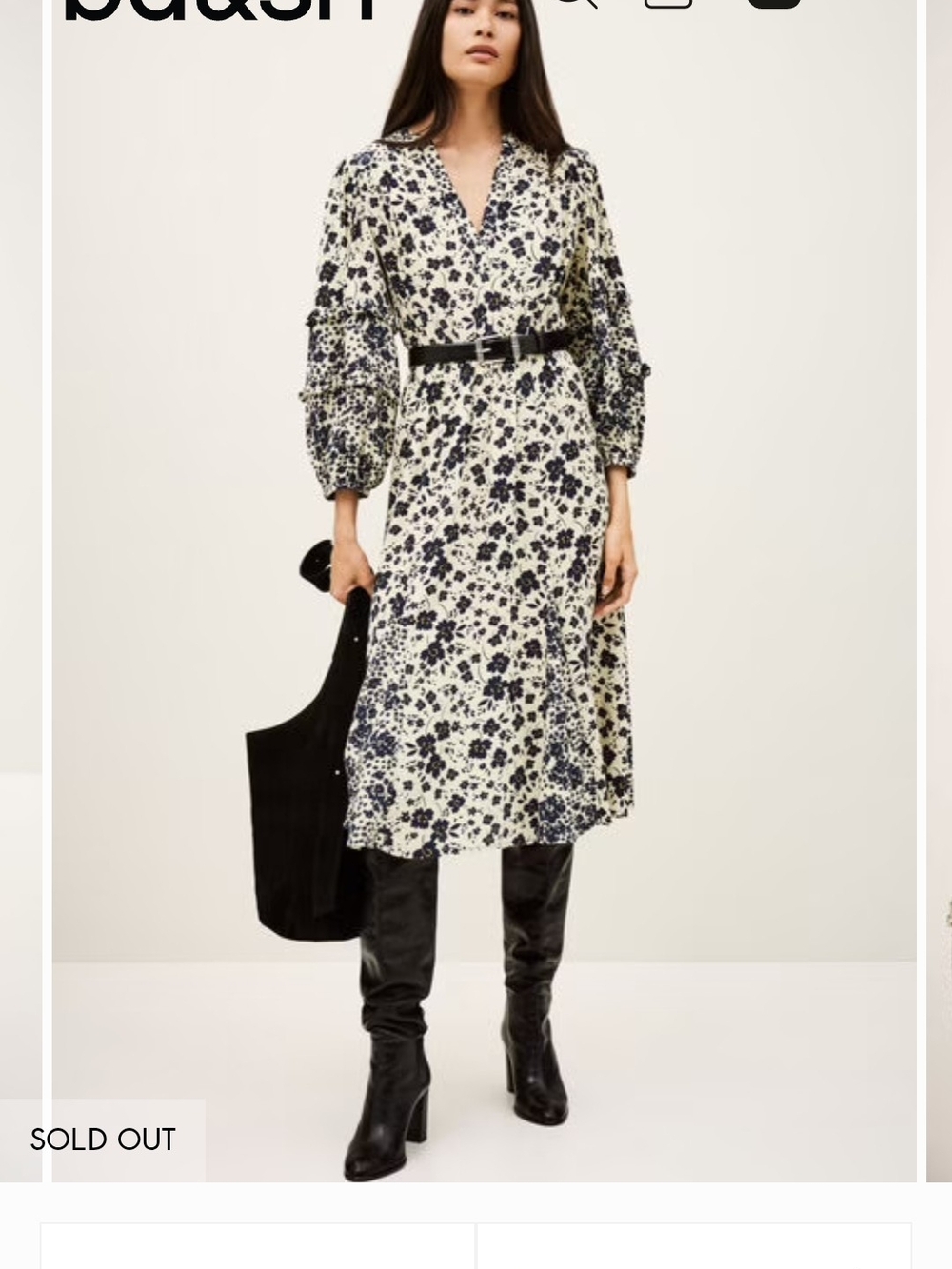 ba&sh Ivory Midi Dress with Navy Floral Print